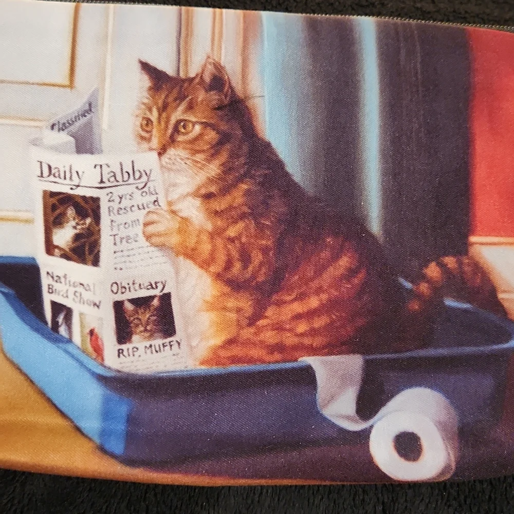 NEW- Cosmetic Bag, Storage Bag - Cat reading the newspaper